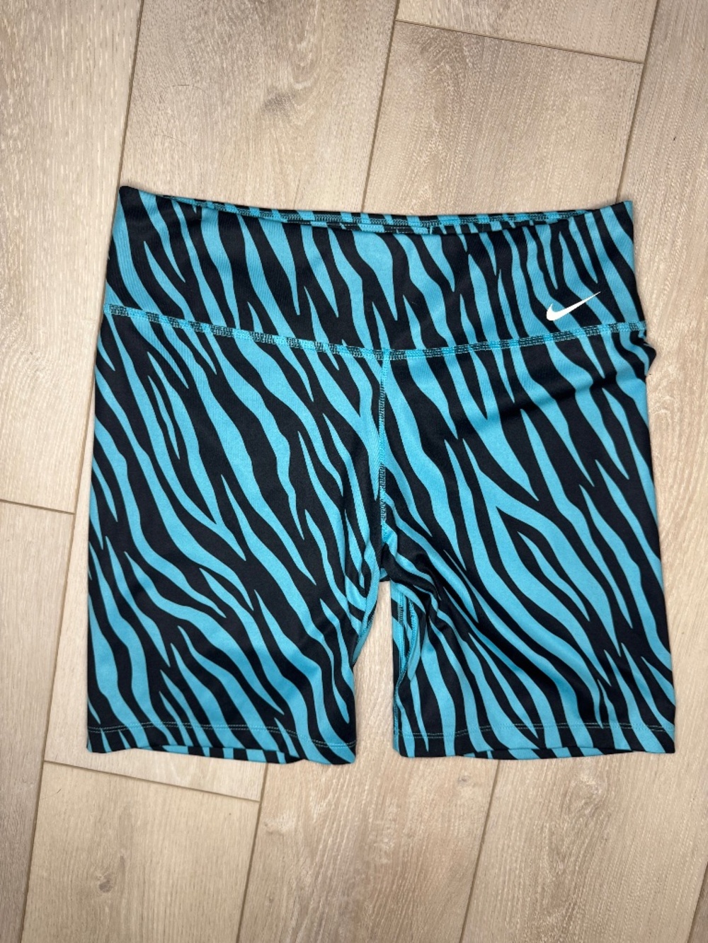 Nike One Icon Clash 7" Biker Shorts L Chlorine Blue Zebra CZ9207 Dri-FIT